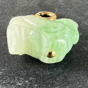 Vintage Carved Green Jade Rooster 9K Yellow Gold Charm Pendant