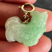 Load image into Gallery viewer, Vintage Carved Green Jade Rooster 9K Yellow Gold Charm Pendant
