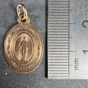 French Virgin Mary First Communion 18K Rose Gold Medal Charm Pendant