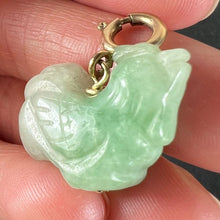 Load image into Gallery viewer, Vintage Carved Green Jade Rooster 9K Yellow Gold Charm Pendant
