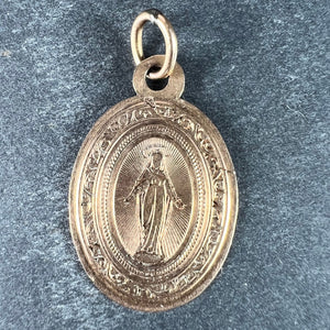 French Virgin Mary First Communion 18K Rose Gold Medal Charm Pendant