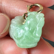 Load image into Gallery viewer, Vintage Carved Green Jade Rooster 9K Yellow Gold Charm Pendant
