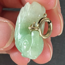 Load image into Gallery viewer, Vintage Carved Green Jade Rooster 9K Yellow Gold Charm Pendant
