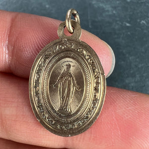 French Virgin Mary First Communion 18K Rose Gold Medal Charm Pendant