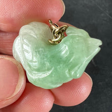 Load image into Gallery viewer, Vintage Carved Green Jade Rooster 9K Yellow Gold Charm Pendant
