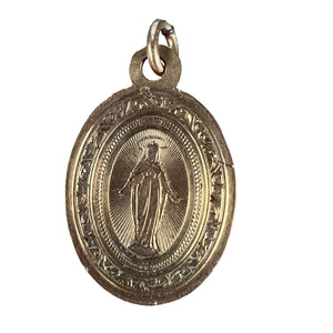 French Virgin Mary First Communion 18K Rose Gold Medal Charm Pendant