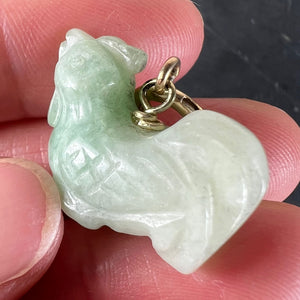 Vintage Carved Green Jade Rooster 9K Yellow Gold Charm Pendant