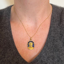 Load image into Gallery viewer, French Pierly Virgin Mary Plique A Jour Enamel 18K Yellow Gold Pendant Medal
