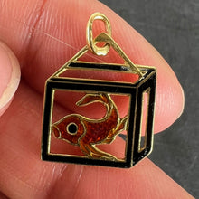 Load image into Gallery viewer, Vintage French Koi Carp Fish in Box 18 Karat Yellow Gold Enamel Charm Pendant
