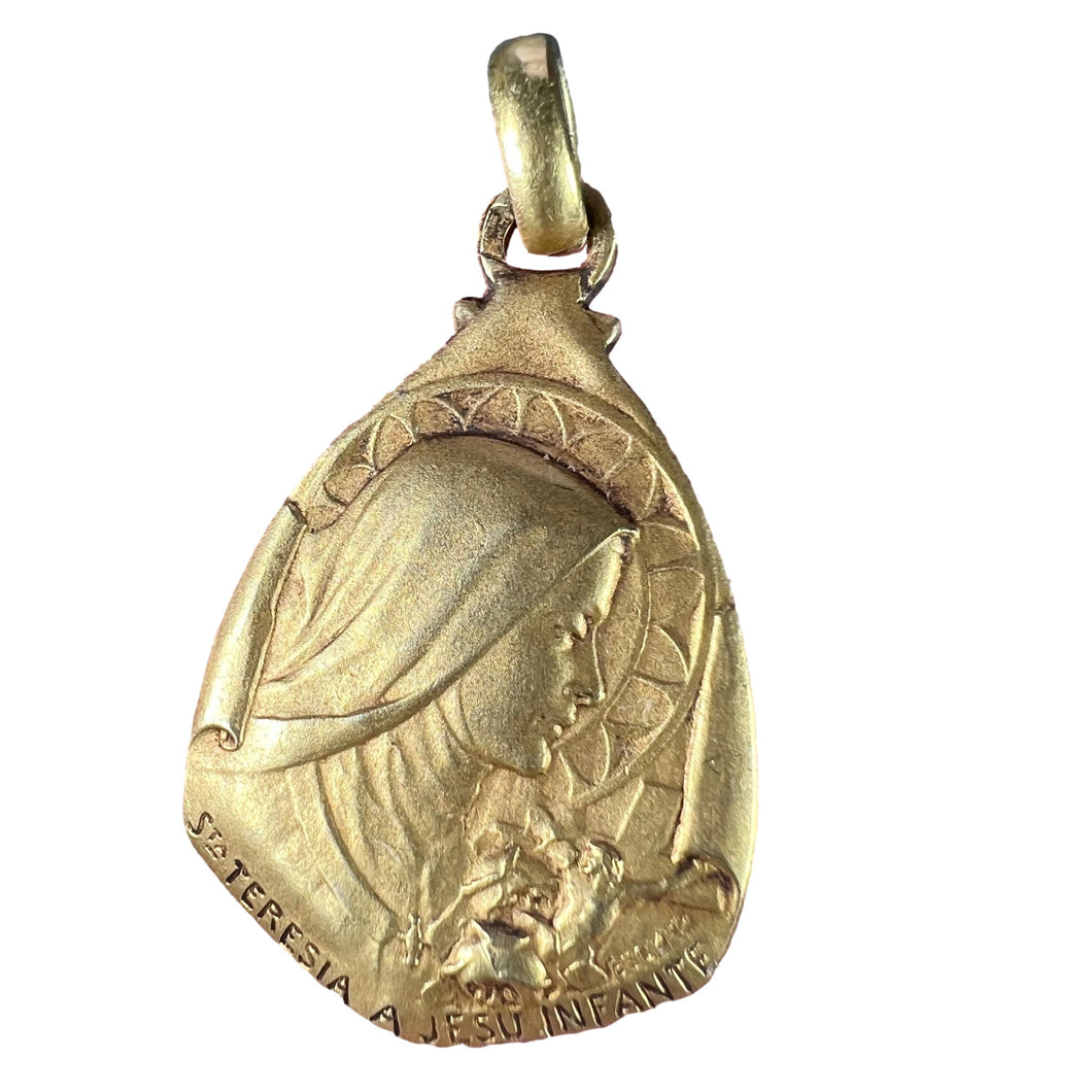 Vintage St Therese Saint Medal Gold Plated Charm Pendant