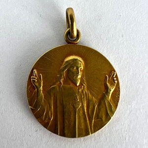 French Vernon Sacred Heart Madonna and Child 18K Yellow Gold Medal Pendant