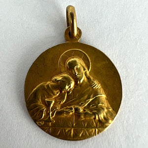 French Religious Medal Jesus Christ Holy Communion 18K Yellow Gold Charm Pendant