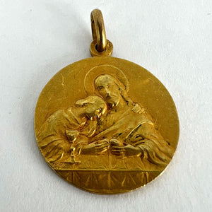French Religious Medal Jesus Christ Holy Communion 18K Yellow Gold Charm Pendant