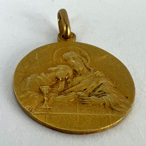 French Religious Medal Jesus Christ Holy Communion 18K Yellow Gold Charm Pendant