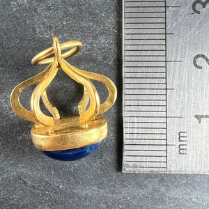 Vintage Abstract Crown 18 Karat Yellow Gold Swiss Lapis Charm Pendant