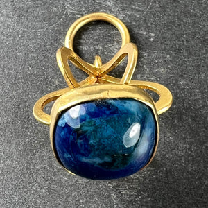 Vintage Abstract Crown 18 Karat Yellow Gold Swiss Lapis Charm Pendant