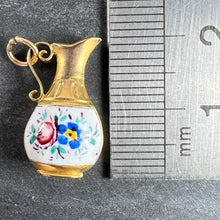 Load image into Gallery viewer, Vintage 9K Yellow Gold Enamel Flowers Jug Charm Pendant

