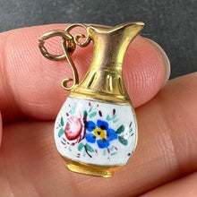Load image into Gallery viewer, Vintage 9K Yellow Gold Enamel Flowers Jug Charm Pendant

