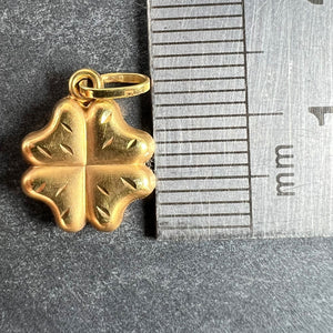 Vintage Puffy Shamrock Lucky Four-Leaved Clover 18K Yellow Gold Charm Pendant