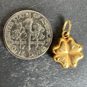 Vintage Puffy Shamrock Lucky Four-Leaved Clover 18K Yellow Gold Charm Pendant
