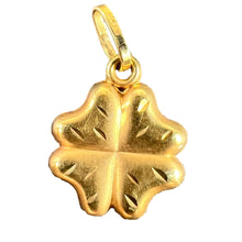 Load image into Gallery viewer, Vintage Puffy Shamrock Lucky Four-Leaved Clover 18K Yellow Gold Charm Pendant
