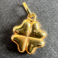 Load image into Gallery viewer, Vintage Puffy Shamrock Lucky Four-Leaved Clover 18K Yellow Gold Charm Pendant
