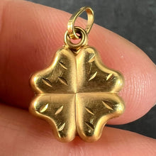 Load image into Gallery viewer, Vintage Puffy Shamrock Lucky Four-Leaved Clover 18K Yellow Gold Charm Pendant
