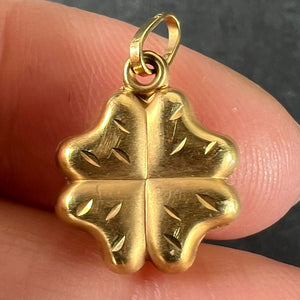 Vintage Puffy Shamrock Lucky Four-Leaved Clover 18K Yellow Gold Charm Pendant
