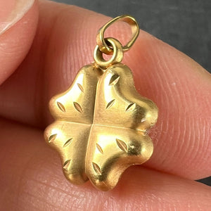 Vintage Puffy Shamrock Lucky Four-Leaved Clover 18K Yellow Gold Charm Pendant