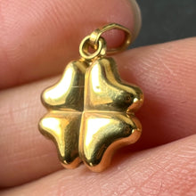 Load image into Gallery viewer, Vintage Puffy Shamrock Lucky Four-Leaved Clover 18K Yellow Gold Charm Pendant
