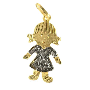 Vintage Girl Doll 18K Yellow White Gold Charm Pendant