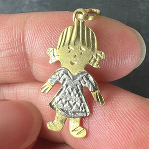 Vintage Girl Doll 18K Yellow White Gold Charm Pendant