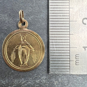 French Virgin Mary 18K Yellow Gold Charm Pendant Medal