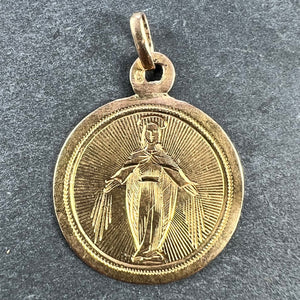 French Virgin Mary 18K Yellow Gold Charm Pendant Medal