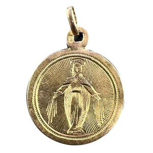 French Virgin Mary 18K Yellow Gold Charm Pendant Medal