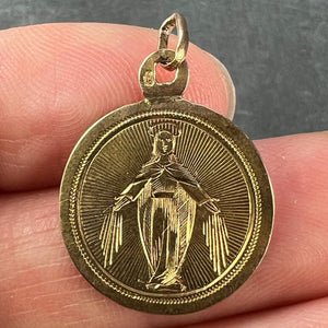 French Virgin Mary 18K Yellow Gold Charm Pendant Medal