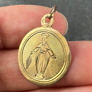 French Virgin Mary 18K Yellow Gold Charm Pendant Medal