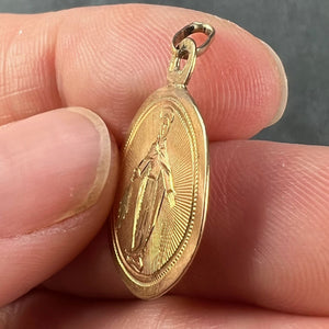 French Virgin Mary 18K Yellow Gold Charm Pendant Medal