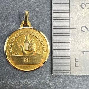 French Blood Group Type Medical 18K Yellow Gold Charm Medal Pendant