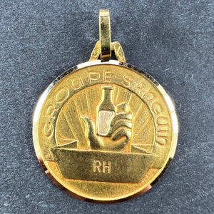 French Blood Group Type Medical 18K Yellow Gold Charm Medal Pendant