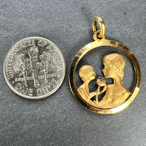 French 18K Yellow Gold Mother and Child Rose Medal Pendant