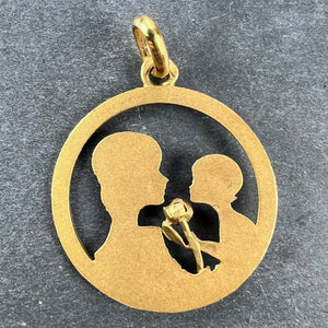 French 18K Yellow Gold Mother and Child Rose Medal Pendant