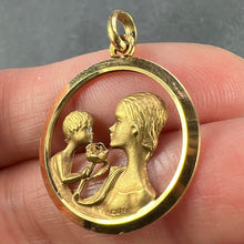 Load image into Gallery viewer, French 18K Yellow Gold Mother and Child Rose Medal Pendant
