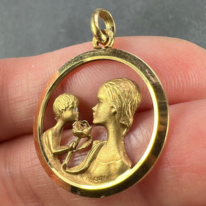 French 18K Yellow Gold Mother and Child Rose Medal Pendant