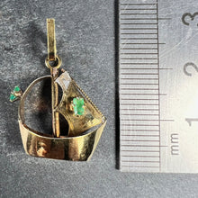 Load image into Gallery viewer, Vintage 18K Yellow Gold Sailing Yacht Boat Emerald Charm Pendant
