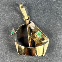 Load image into Gallery viewer, Vintage 18K Yellow Gold Sailing Yacht Boat Emerald Charm Pendant
