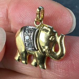 French Lucky Elephant Diamond 18K Yellow Gold Charm Pendant