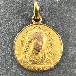 French Dropsy Virgin Mary Ave Maria 18K Yellow Gold Charm Pendant