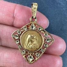 Load image into Gallery viewer, French Virgin Mary Ivy Leaf 18K Yellow Gold Medal Charm Pendant
