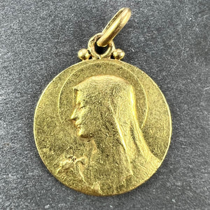 French Becker Virgin Mary 18K Yellow Gold Pendant Medal